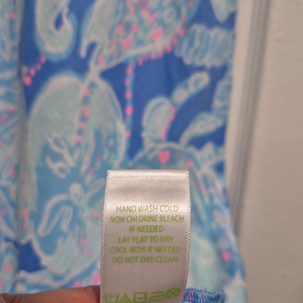 Lilly Pulitzer Blue Pink Sea Shell Starfish 100% Linen Sleeveless Shift Dress M - Picture 5 of 7